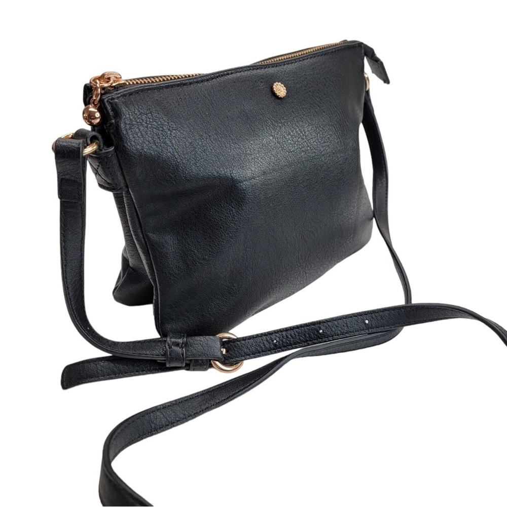 Black PU leather crossbody purse Lauren Conrad w/rose gold flower detail handbag